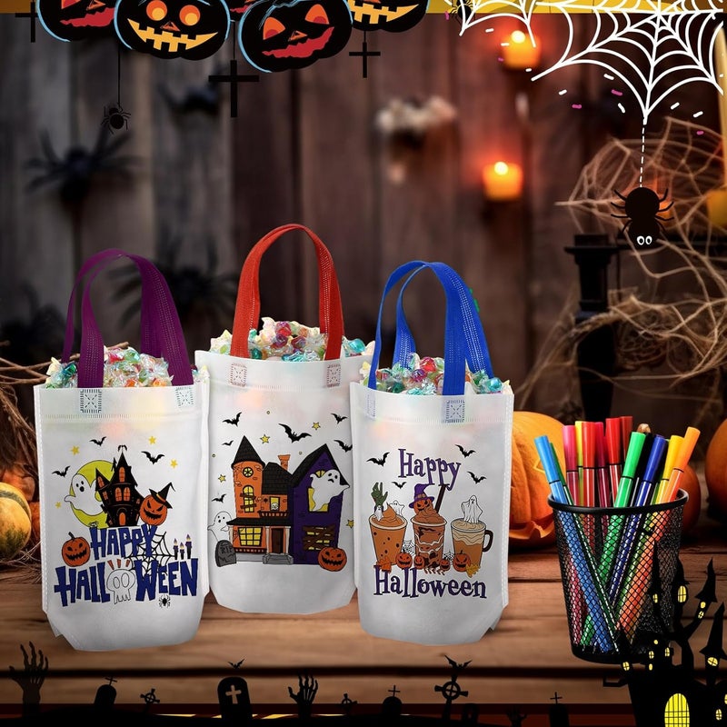 Vincreem 54 Pcs Halloween Coloring Goodie Bags with 60 Pcs Colorful Markers Non Woven Coloring Ghost Pumpkin Color Your Own Reusable Party Favor Bags for Holiday DIY Painting, 6 Styles - Image 4